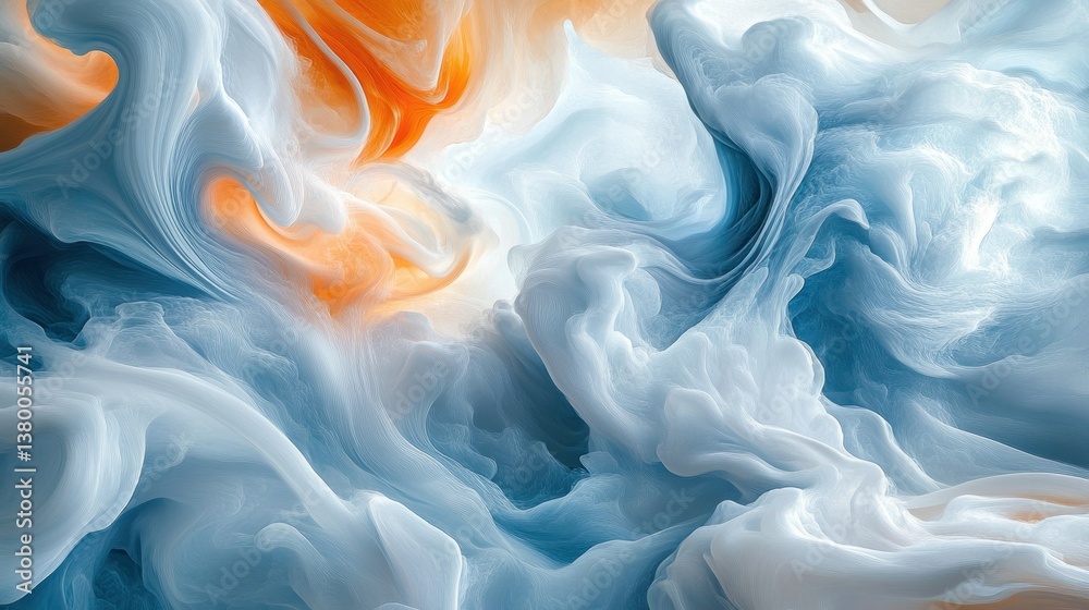 Obraz premium Abstract artwork featuring flowing forms with blue and orange colors