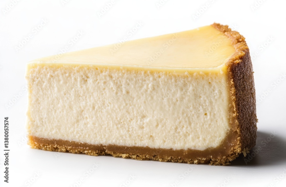 Classic Cheesecake Slice: A tempting slice of smooth, creamy cheesecake with a golden crust. A photorealistic close-up showcases its delicious textures and inviting appearance. Classic Cheesecake Slice: A tempting slice of smooth, creamy cheesecake with a golden crust. A photorealistic close-up showcases its delicious textures and inviting appearance.