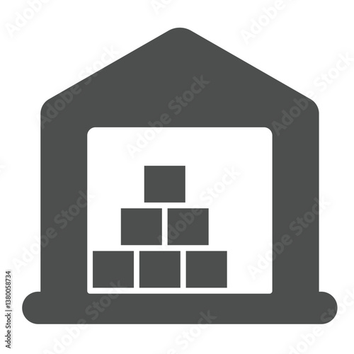 Marine warehouse solid icon, marine port concept. Vector graphics. Warehouse building with boxes, delivery service sign on white background, glyph style icon for mobile or web design.