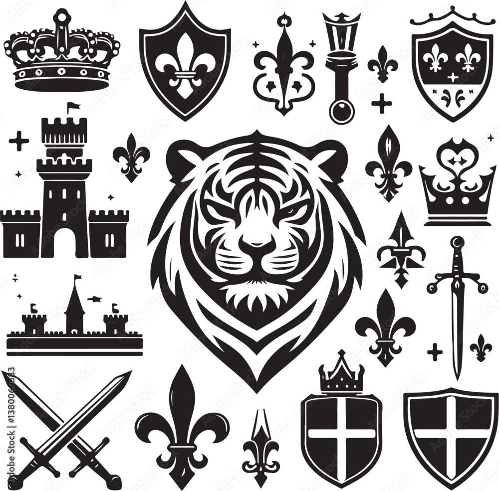 Obraz premium Luxury Ornamental Tattoos Vintage Vector Bundle | Baroque, Royal Frames & Floral Designs 