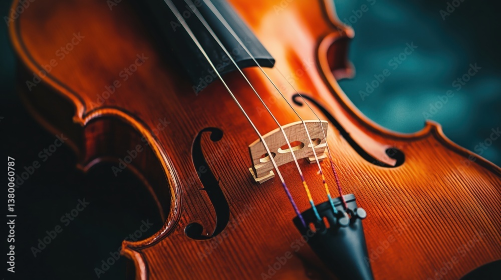 The smooth, polished wood of the violin gleams under soft lighting, highlighting the delicate bridge and fine strings in a moment of musical elegance. The smooth, polished wood of the violin gleams under soft lighting, highlighting the delicate bridge and fine strings in a moment of musical elegance.