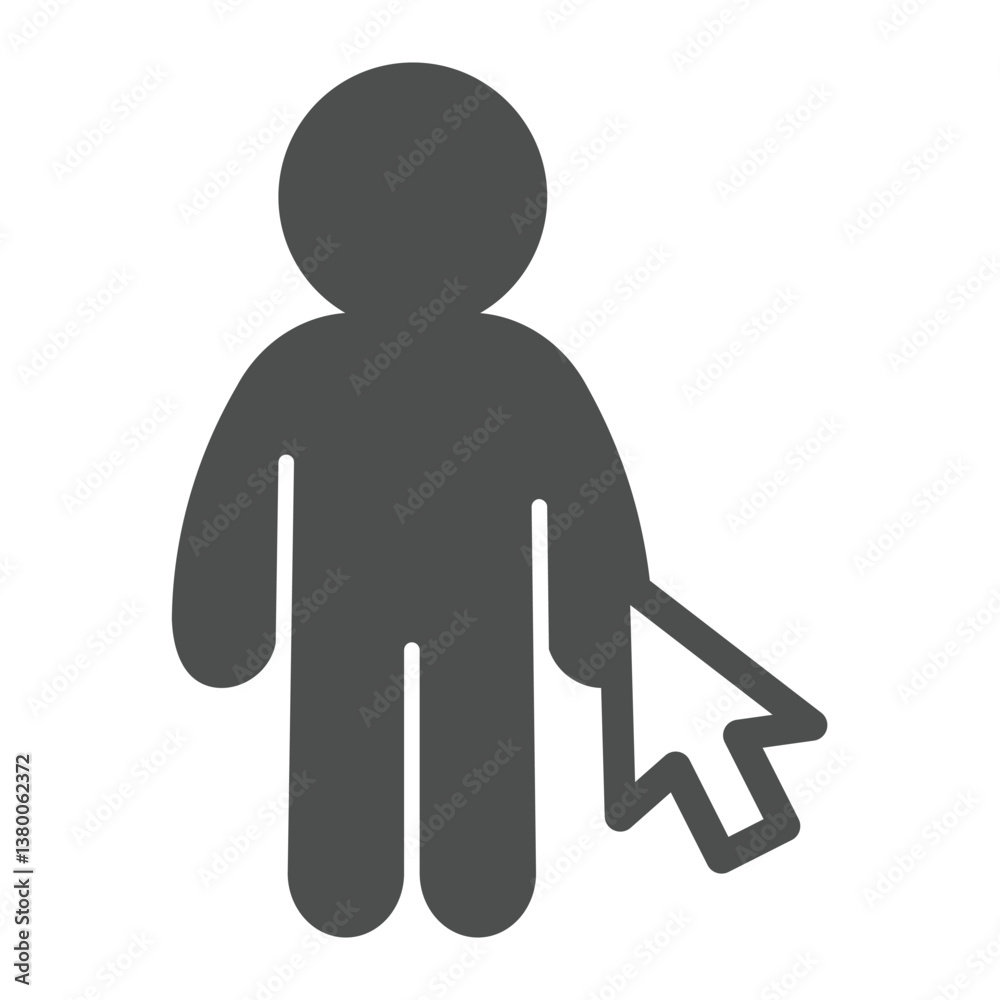 Human and mouse cursor solid icon, remote work concept. Vector graphics. Man, person with mouse pointer sign on white background, glyph style icon for mobile or web design. Human and mouse cursor solid icon, remote work concept. Vector graphics. Man, person with mouse pointer sign on white background, glyph style icon for mobile or web design.