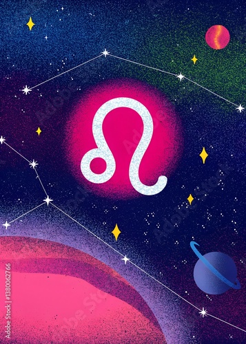 Leo zodiac symbol poster, cartoon vertical astrological wallpaper with soft textures and colors