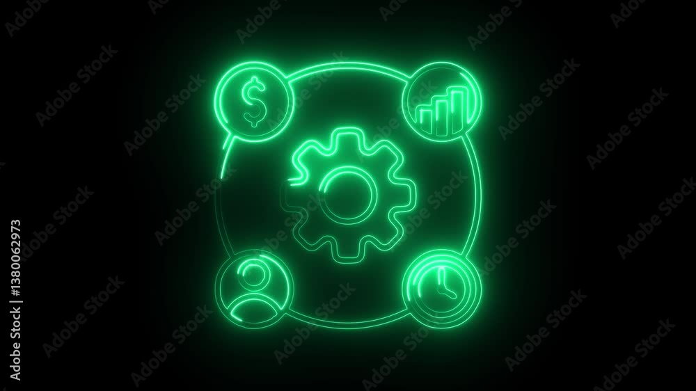 Glowing neon project management icon isolated on black background. HD Video motion graphic animation