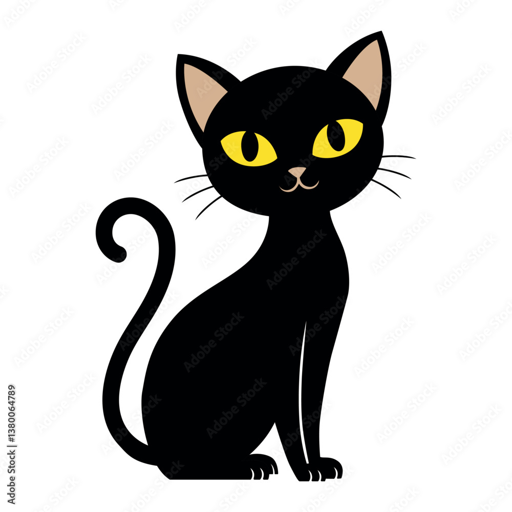 Elegant black cat with yellow eyes cartoon vector Elegant black cat with yellow eyes cartoon vector