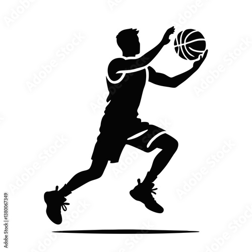 Basketball player jumping to shoot a ball in dynamic motion  