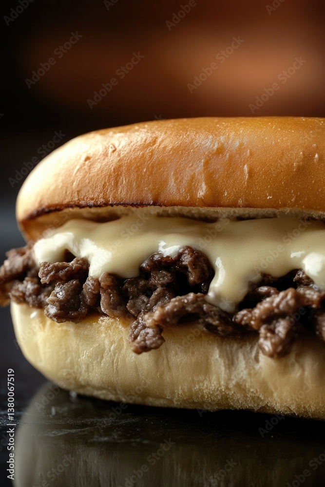 A scrumptious sloppy joe burger loaded with beef and cheese, served in a brown bun. A satisfying casual dining experience.