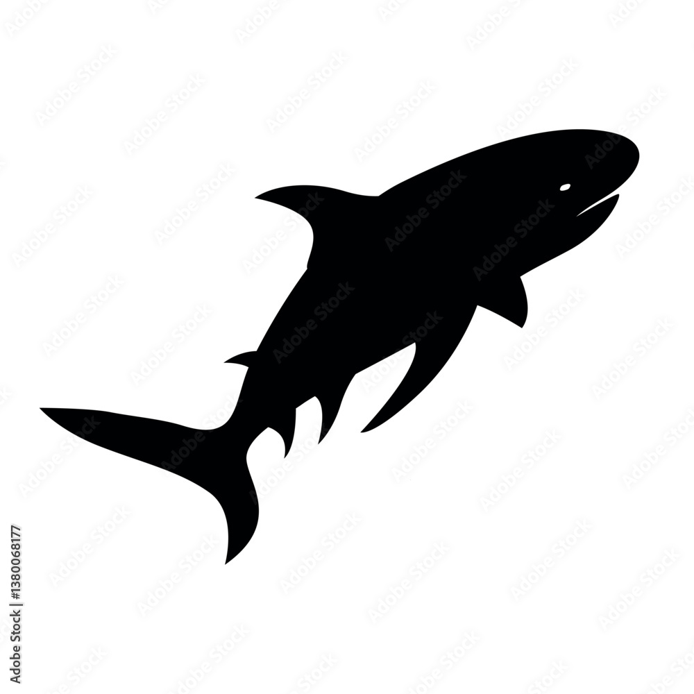 Obraz premium shark silhouette with curved body swimming vector
