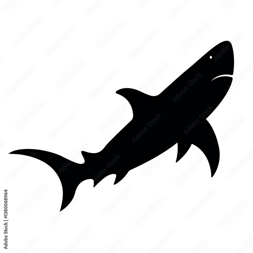 Bold shark silhouette with smooth curved tail vector Bold shark silhouette with smooth curved tail vector
