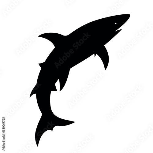 Shark vector jumping out of water silhouette black