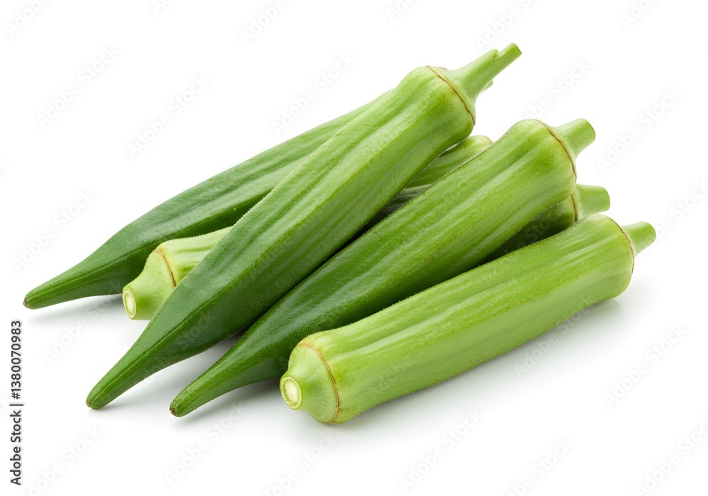 Fresh Green Okra Pods Pile Isolated on White Background - Healthy Vegetable Food Concept. Fresh Green Okra Pods Pile Isolated on White Background - Healthy Vegetable Food Concept.