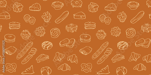 Hand drawn bakery seamless pattern background.