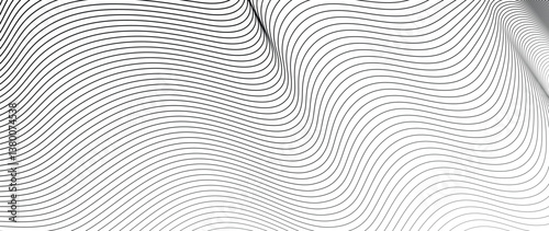 Abstract black and white blend line art background vector. Wallpaper design with wavy line in motion. Illustration for banner, packaging, social media, ads.