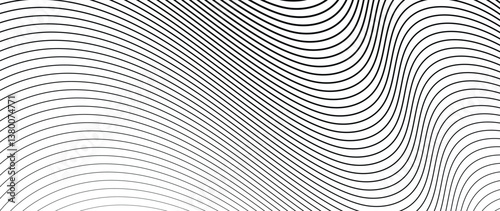 Abstract black and white blend line art background vector. Wallpaper design with wavy line in motion. Illustration for banner, packaging, social media, ads.