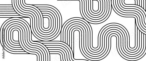 Abstract black and white blend line art background vector. Wallpaper design with wavy line in motion. Illustration for banner, packaging, social media, ads.