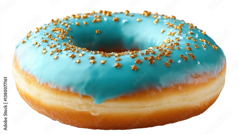 Blue Iced Donut with Gold Star Sprinkles on a White Background Blue Iced Donut with Gold Star Sprinkles on a White Background