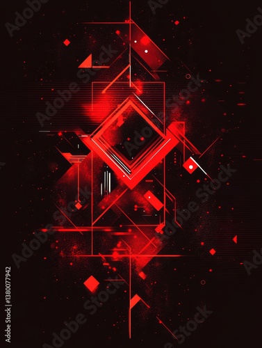 Dynamic red geometric shapes and lines forming an abstract composition against a black background, evoking a sense of technology, energy, and motion