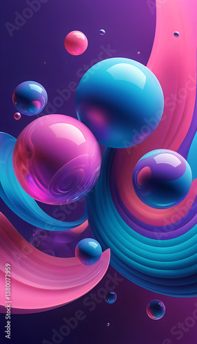 Vibrant Abstract 3D spheres and shapes in a dynamic composition