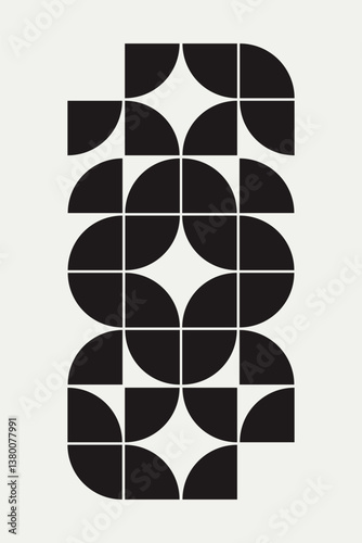 Mid century modern geometric floral background in black and white. Graphical illustration for a unique textiles and home décor.	
