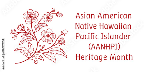 Asian American, Pacific Islander Heritage month vector banner with hand drawn Asian flower branch silhouette. Greeting card, AAPI print