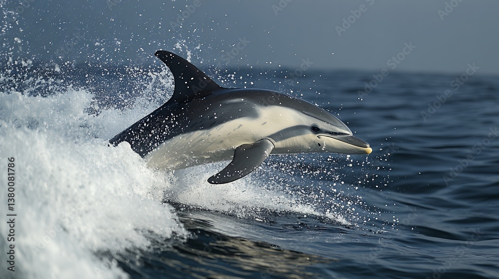 Fototapeta premium Graceful Dolphin Leaping Over Ocean Wave