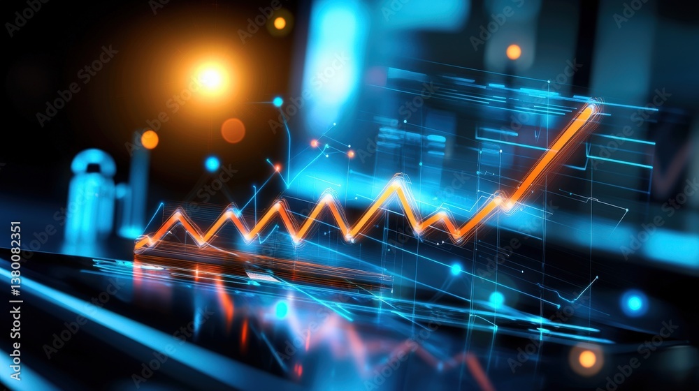 Obraz premium Analyzing business growth trends digital workspace infographic virtual environment close-up perspective data visualization techniques