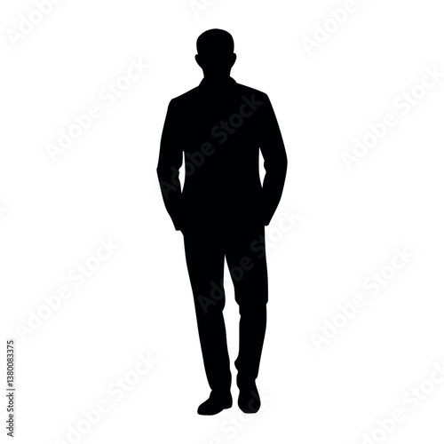 Silhouette of a businessman standing and hands in pockets
