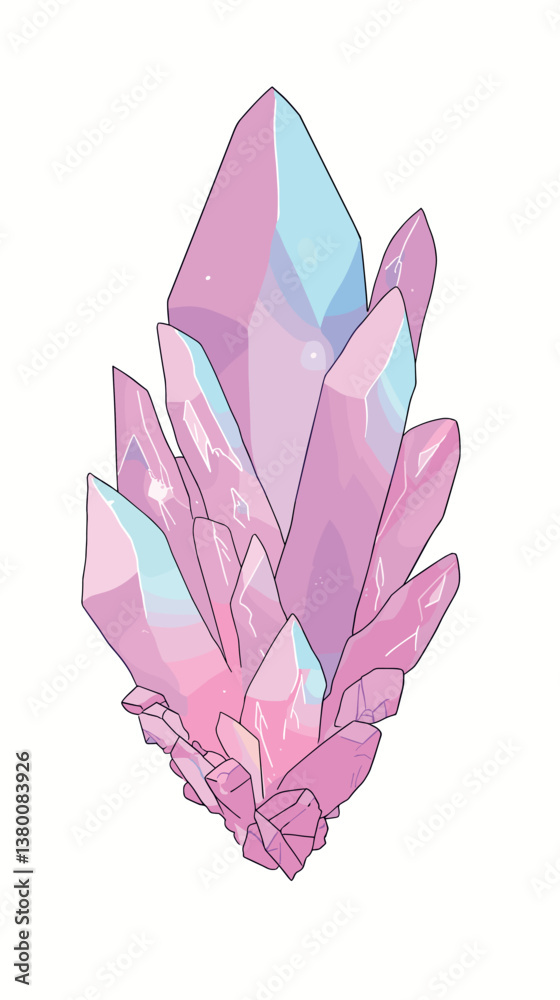 Colorful pastel crystal cluster with geometric shapes and soft hues flat vector illustration