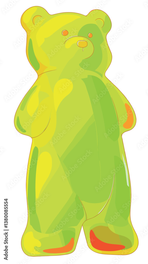 Yellow and green gummy bear candy on white background flat vector illustration
