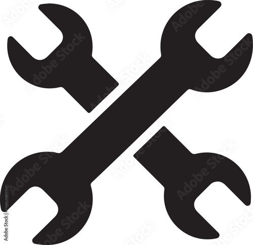 wrench silhouette shape, black and white vector illustration of hand tool spanner