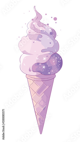Pastel galaxy ice cream cone - whimsical space-inspired dessert illustration flat vector illustration