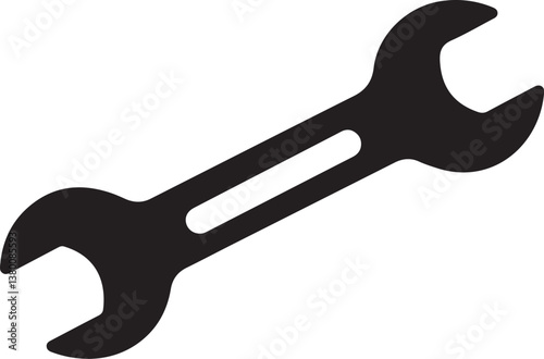 wrench silhouette shape, black and white vector illustration of hand tool spanner