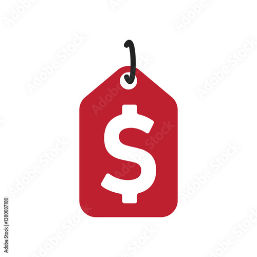 Isolated red price label illustration with a dollar symbol, promoting sale, discount, and special offers