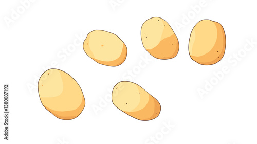 Five cartoon potatoes on white background flat vector illustration