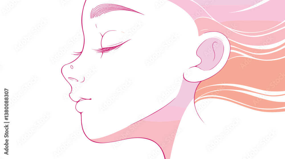 Minimalist side profile of a young female with flowing hair in pastel colors flat vector illustration Minimalist side profile of a young female with flowing hair in pastel colors flat vector illustration