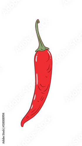 Red chili pepper illustration on white background flat vector illustration