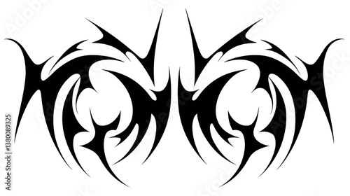 Intricate black tribal tattoo design with symmetrical sharp edges flat vector illustration