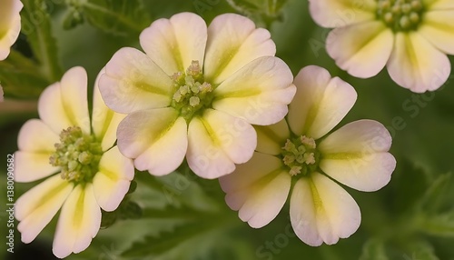 Close-up of Delicate Yellow and White Flowers with Green Leaves