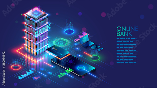 Mobile bank conceptual illustration. Internet online banking on phone. access to money on bank card via app on smartphone. Digital Financial services and pay in online store. Mobile banking phone app.