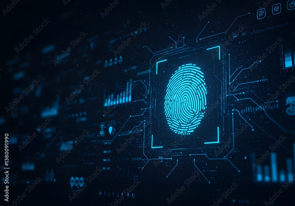 Digital Fingerprint Scan with Circuit Board Background, Biometric Security, Authentication, Technology Concept. Digital Fingerprint Scan with Circuit Board Background, Biometric Security, Authentication, Technology Concept.