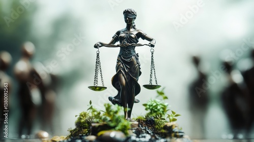 Lady Justice Statue Surrounded by Nature