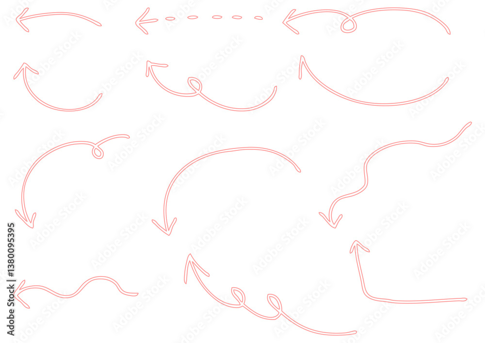 ピンクの手描き矢印セット ピンクの手描き矢印セット