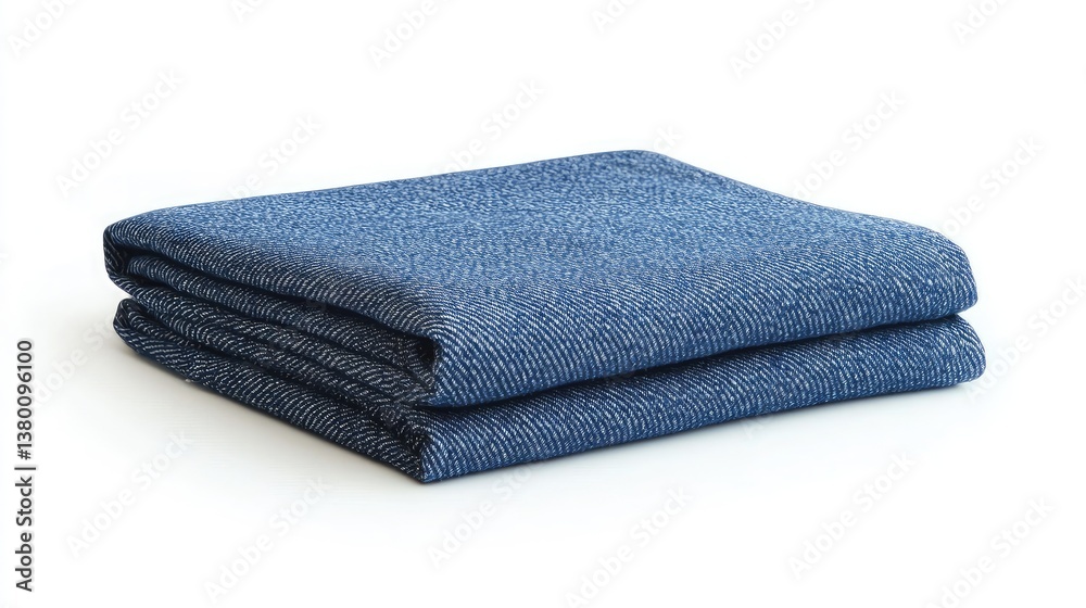 A pair of blue jeans folded and stacked, placed on a clean white background with space for branding A pair of blue jeans folded and stacked, placed on a clean white background with space for branding