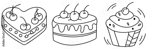 Delightful illustrations of cakes featuring cherries, perfect for dessert lovers and baking enthusiasts
