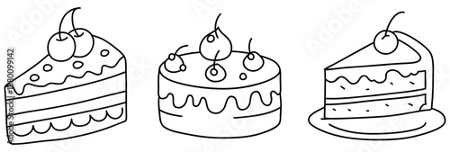 Delightful cherry cakes illustrated in simple, playful style, perfect for dessert lovers and food enthusiasts