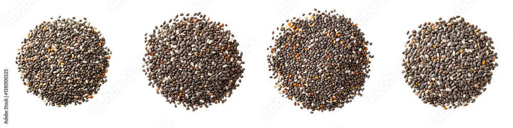 Chia seeds shot on a white background, top view Chia seeds shot on a white background, top view