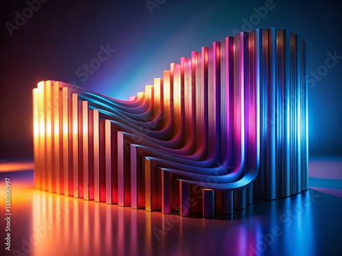 Abstract 3D Render: Illuminated Bars & Curves, Warm-Cold Gradient, Wide View