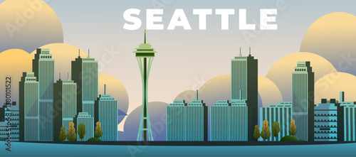Seattle city travel background illustration