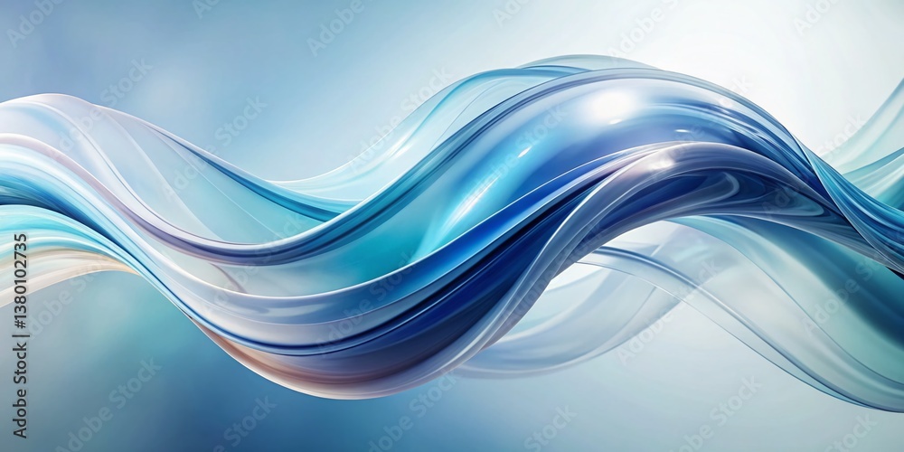 Fototapeta premium Abstract Blue and White Flowing Shapes with Bokeh, Fluid Movement Background