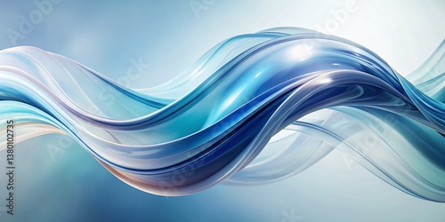Abstract Blue and White Flowing Shapes with Bokeh, Fluid Movement Background